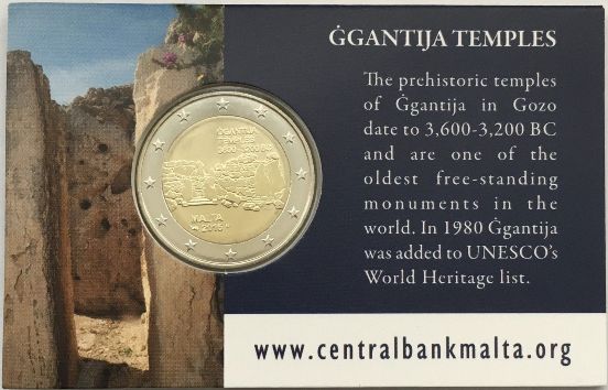 2 euro 2016 Malta cc.BU karta Chrámy Ggantija + značka mincovne