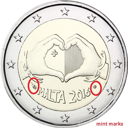 2 euro 2016 Malta cc.BU Láska + značka mincovne