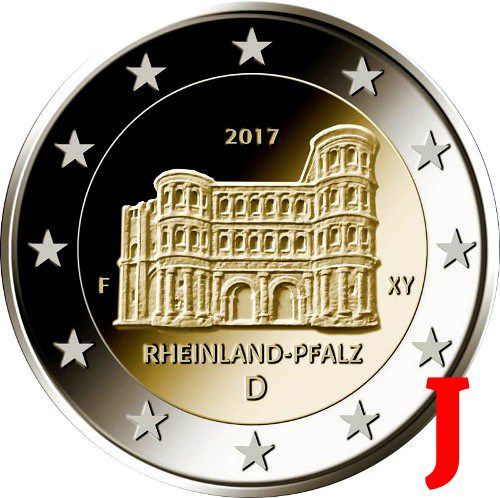 2 euro 2017 "J" Nemecko cc.UNC Porýnie-Falcko