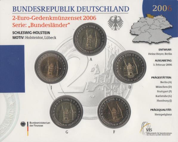 5 x 2 euro 2006 "ADFGJ" Nemecko cc.karta Šlezvicko-Holštajnsko