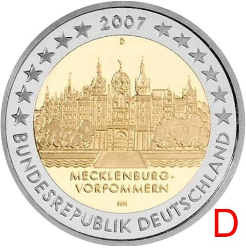 2 euro 2007 Nemecko D cc.UNC Meklenbursko-Predpomoransko