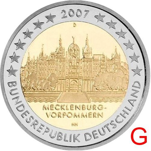 2 euro 2007 Nemecko G cc.UNC Meklenbursko-Predpomoransko