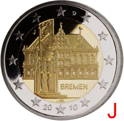 2 euro 2010 J Nemecko cc.UNC, Brémy