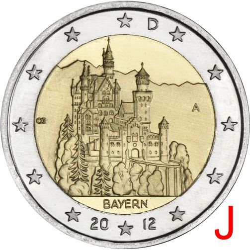 2 euro 2012 J Nemecko cc.UNC, Bavorsko