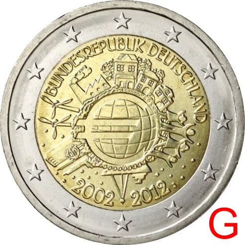 2 euro 2012 G Nemecko cc.UNC zavedenie hotovostnej eurovej meny