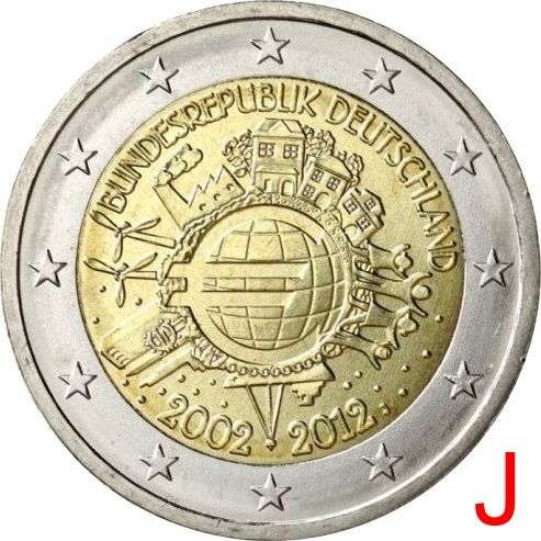 2 euro 2012 J Nemecko cc.UNC zavedenie hotovostnej eurovej meny
