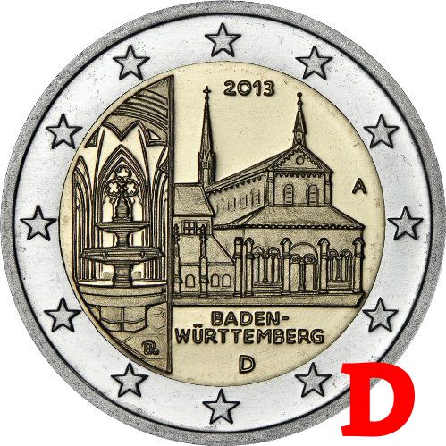 2 euro 2013 Nemecko D cc.UNC Bádensko-Württembersko