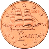 2 cent 2005 Grécko ob.UNC