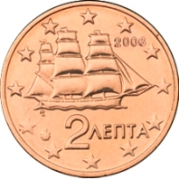 2 cent 2006 Grécko ob.UNC