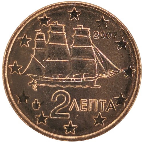 2 cent 2007 Grécko ob.UNC