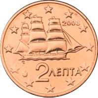 2 cent 2008 Grécko ob.UNC