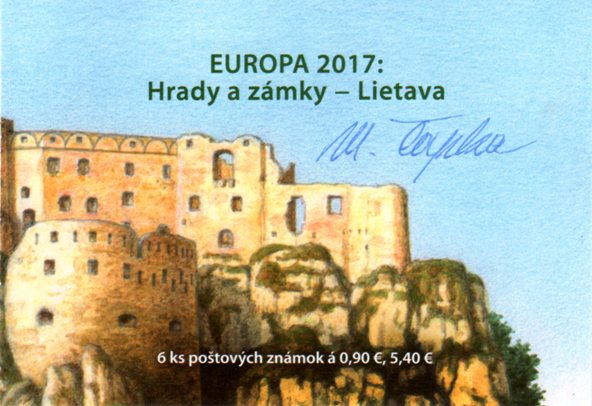 Známkovy zošítok EUROPA 2017: Hrady a zámky - Lietava + podpis autora známky