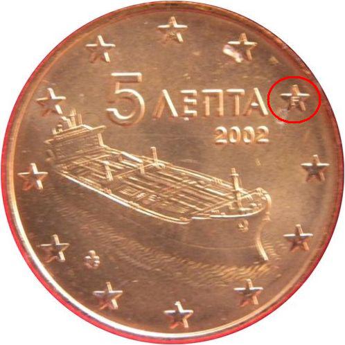 5 cent 2002 Grécko ob.UNC značka mincovne