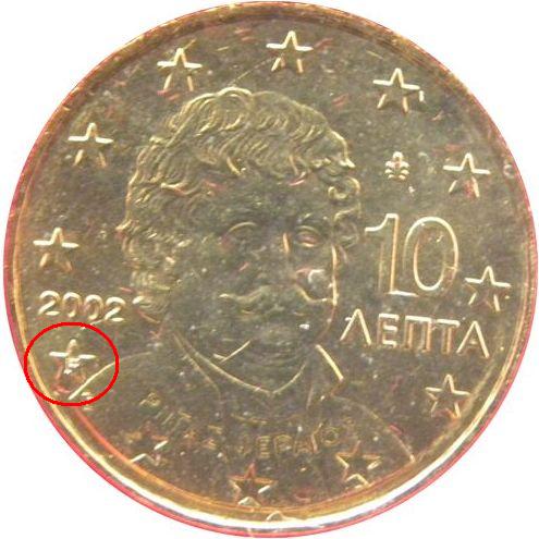 10 cent 2002 Grécko ob.UNC značka mincovne