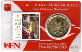 50 Cent + 0,95€ známka 2017 Vatikán Coin card