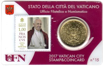 50 Cent + 1,00€ známka 2017 Vatikán Coin card