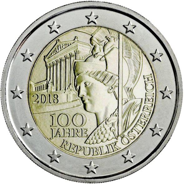 2 euro 2018 Rakúsko cc.UNC 100. výročie Rakúskej republiky
