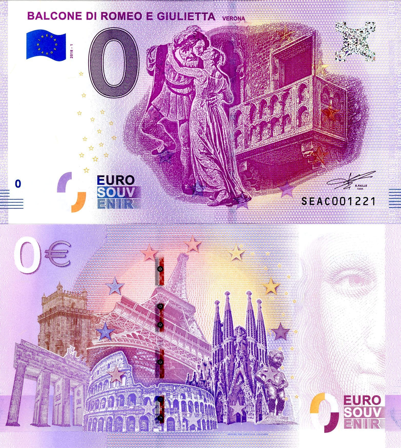 0 Euro suvenír 2018/1 Taliansko UNC Balcone Di Romeo E Giulietta 