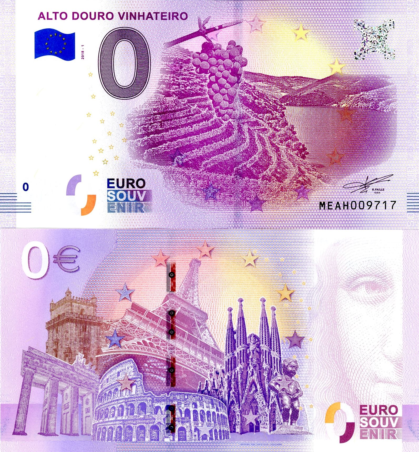 0 Euro suvenír 2018/1 Portugalsko UNC Alto Douro Vinhateiro