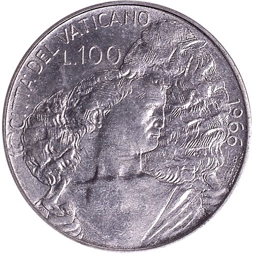 100 Lira 1966 Vatikán ob.UNC Pavol VI.