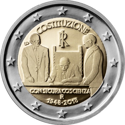2 euro 2018 Taliansko cc.UNC, platnost talianskej Ústavy