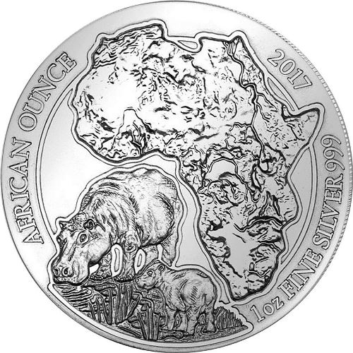 50 Francs 2017 Rwanda BU 1 Oz Ag Hippopotamus