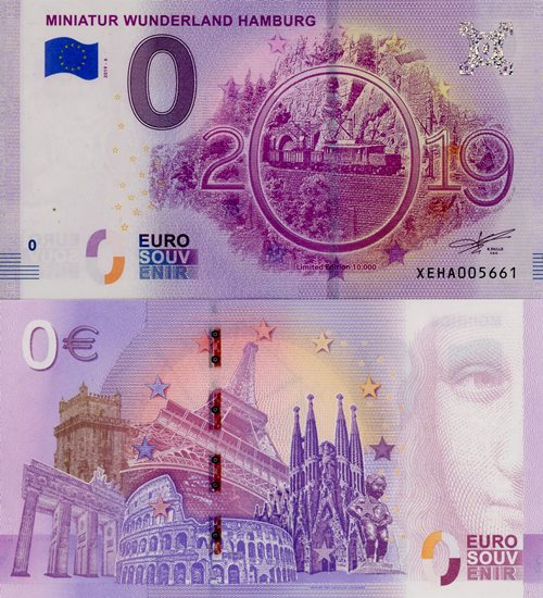 0 euro suvenír 2019/6 Nemecko UNC Miniatur Wunderland Hanburg