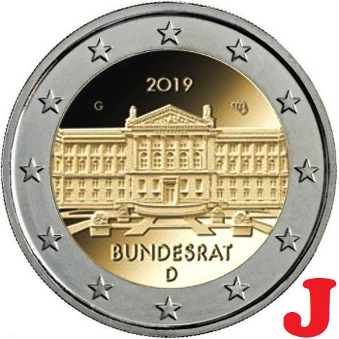 2 euro 2019 "J" Nemecko cc.UNC Bundesrat