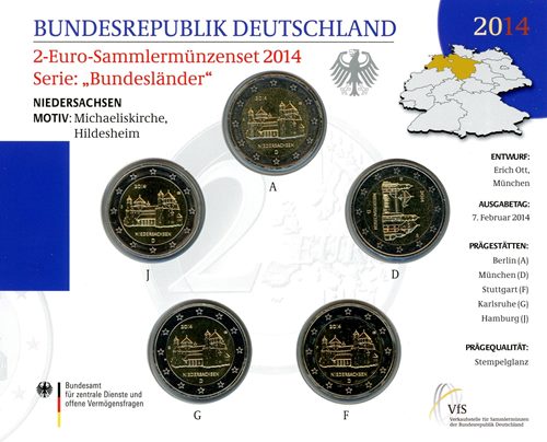 5 x 2 euro 2014 "ADFGJ" Nemecko cc.BU blister Dolné Sasko