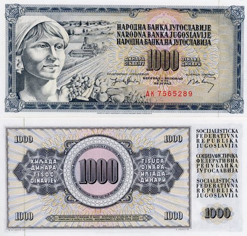 1000 Dinara 1974 Juhoslávia UNC séria AK