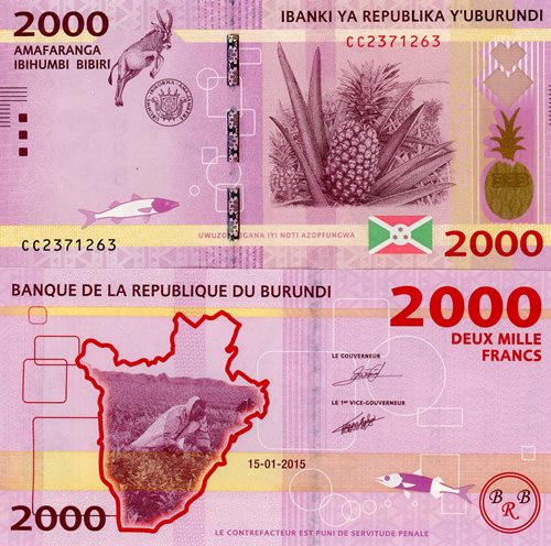 2000 Francs 2015 Burundi UNC séria CC 