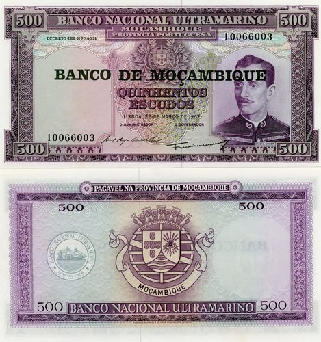 500 Escudos 1967 Mozambik UNC 
