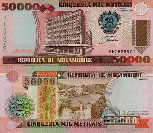 50 000 Meticais 1993 Mozambik UNC séria EH