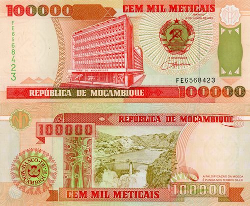 100 000 Meticais 1993 Mozambik UNC séria FE