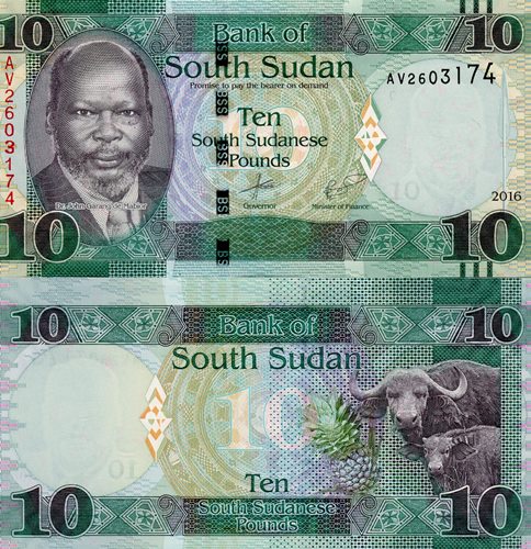 10 Pounds 2016 Južný Sudán UNC séria AV