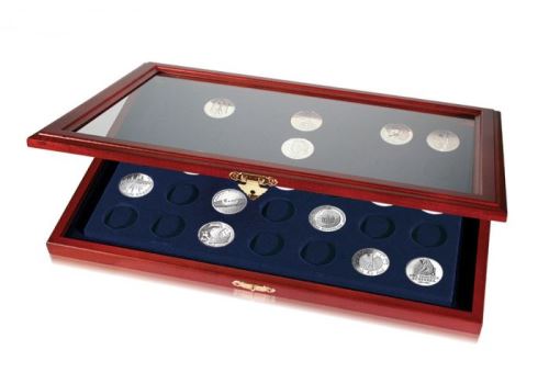 Vitrína na 40 ks mincí bez kapslí, do 32,5 mm, drevo (S5869)