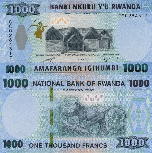 1000 Francs 2019 Rwanda UNC séria CC