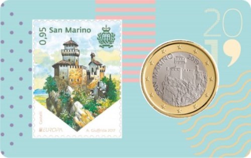 1 euro a 0,95 € známka 2019 San Maríno BU karta 