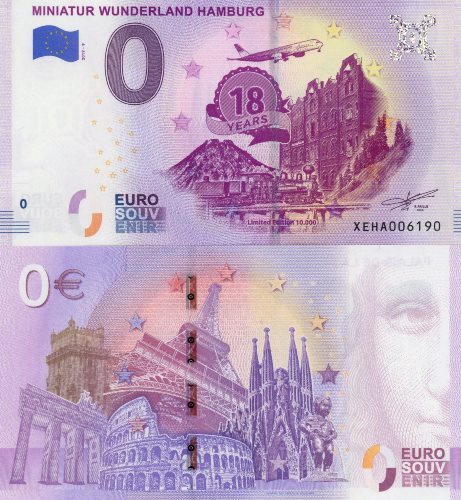 0 euro suvenír 2019/9 Nemecko UNC Miniatur Wunderland Hanburg