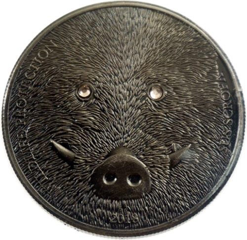 Medaila, replika mince 500 Tugrik 2018 Mongolsko BU Sus scrofa