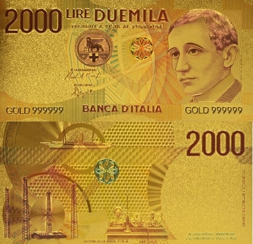 2000 Lira (suvenírová bankovka 24 k GOLD)