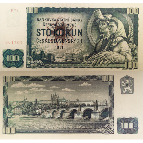 100 Korún 1961 Československo (pozlátená replika 24k GOLD)