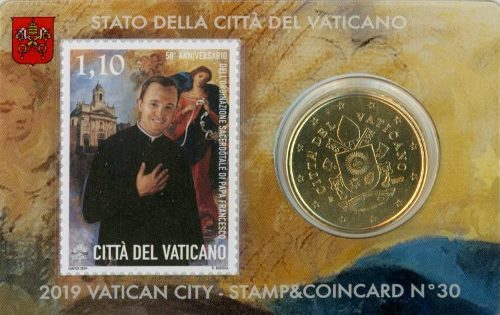 50 Cent + 1,10 € známka 2019 Vatikán Coin card číslo 30.