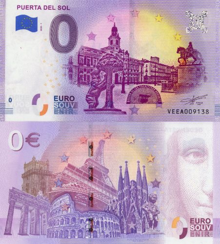 0 euro suvenír 2020/1 Španielsko UNC Puerta Del Sol