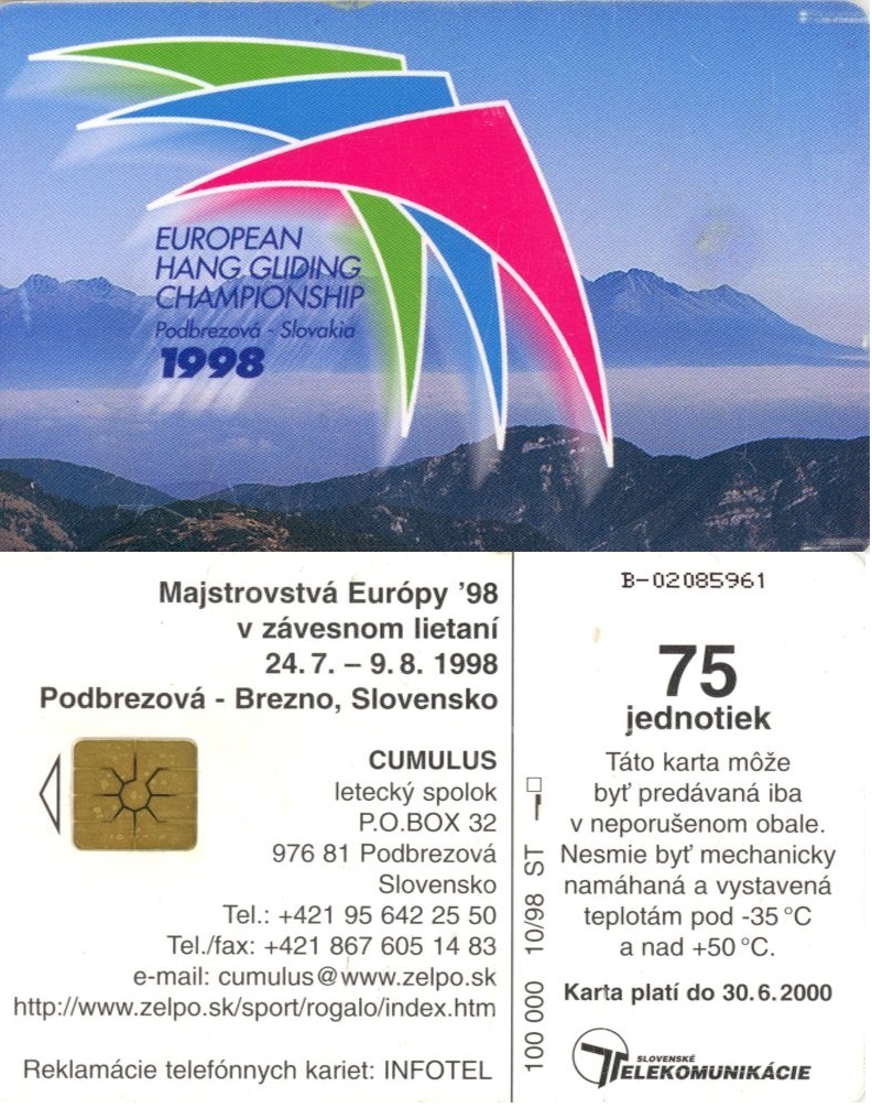 Tel.Karta, 1998, Slovensko, ST, HANG GLIDING (10/98)
