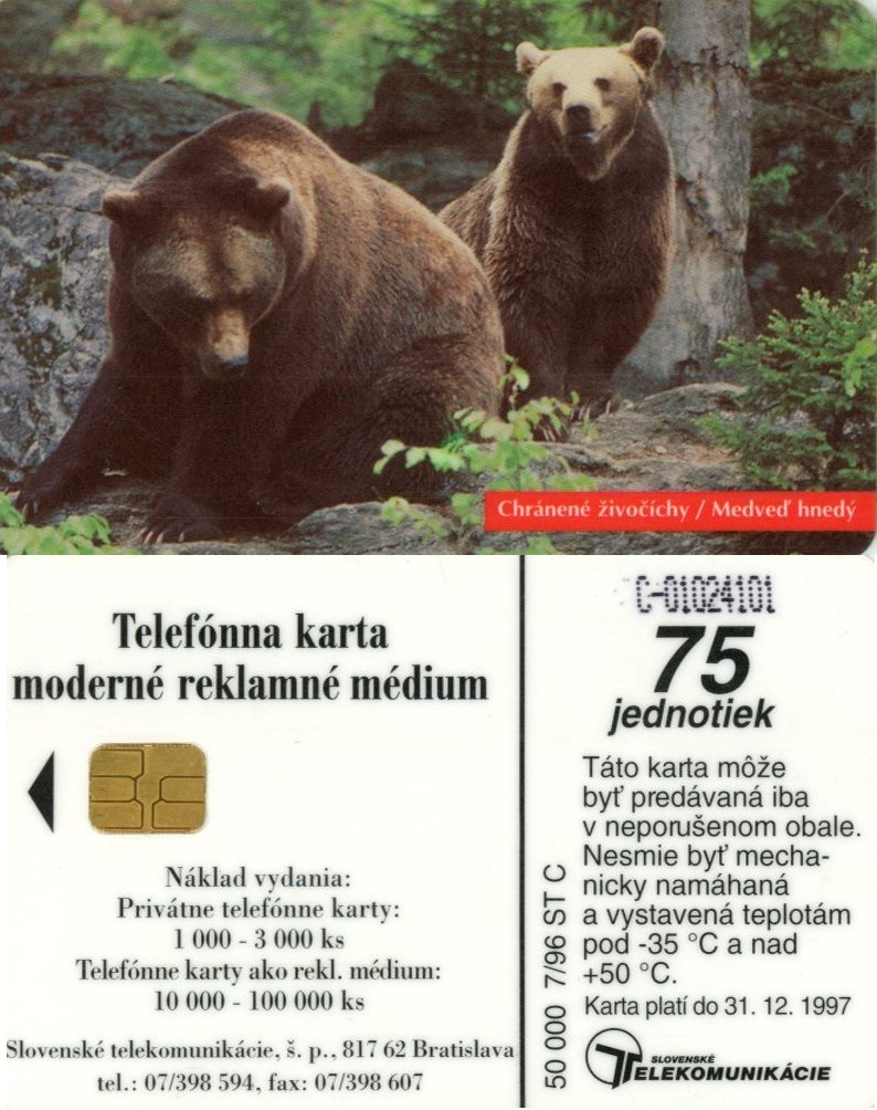 Tel.Karta, 1996 Slovensko, ST, Medveď hnedý 