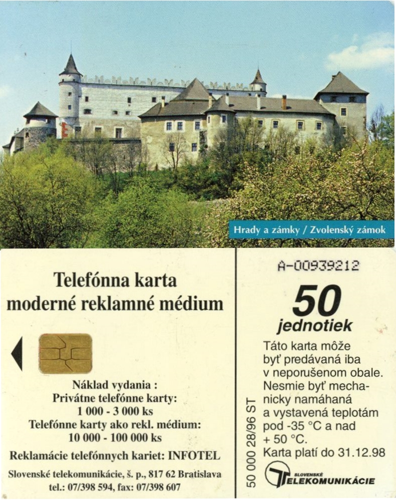 Tel.Karta, 1996, Slovensko, ST, Zvolenský zámok (28/96)