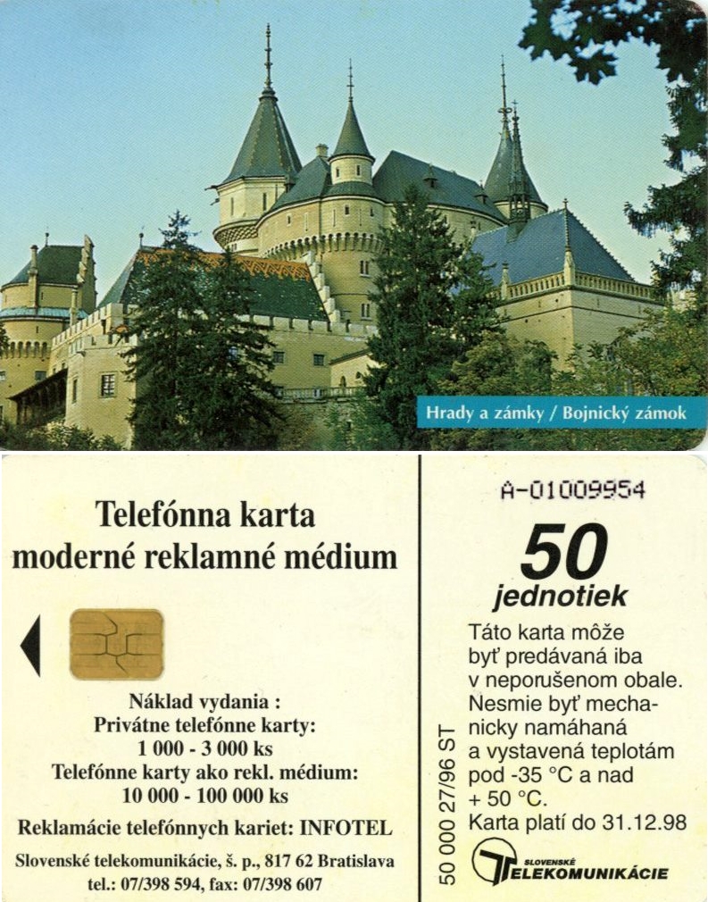 Tel.Karta, 1996 Slovensko, ST, Bojnický zámok 