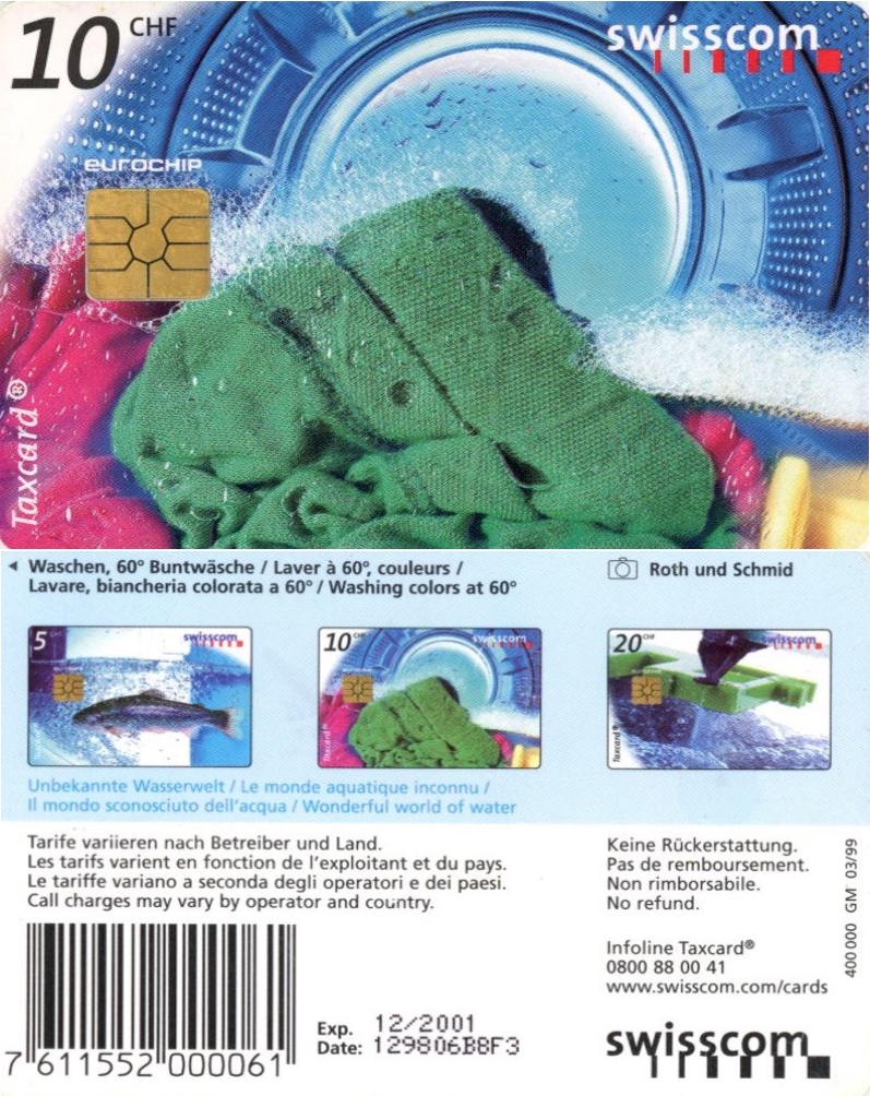 Tel.Karta, 1999, Švajčiarsko, swisscom, Washing colours (03/99)