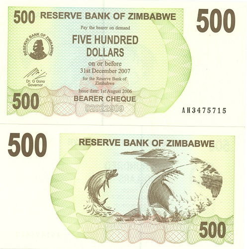 500 Dollars 2006 Zimbabwe UNC séria AH